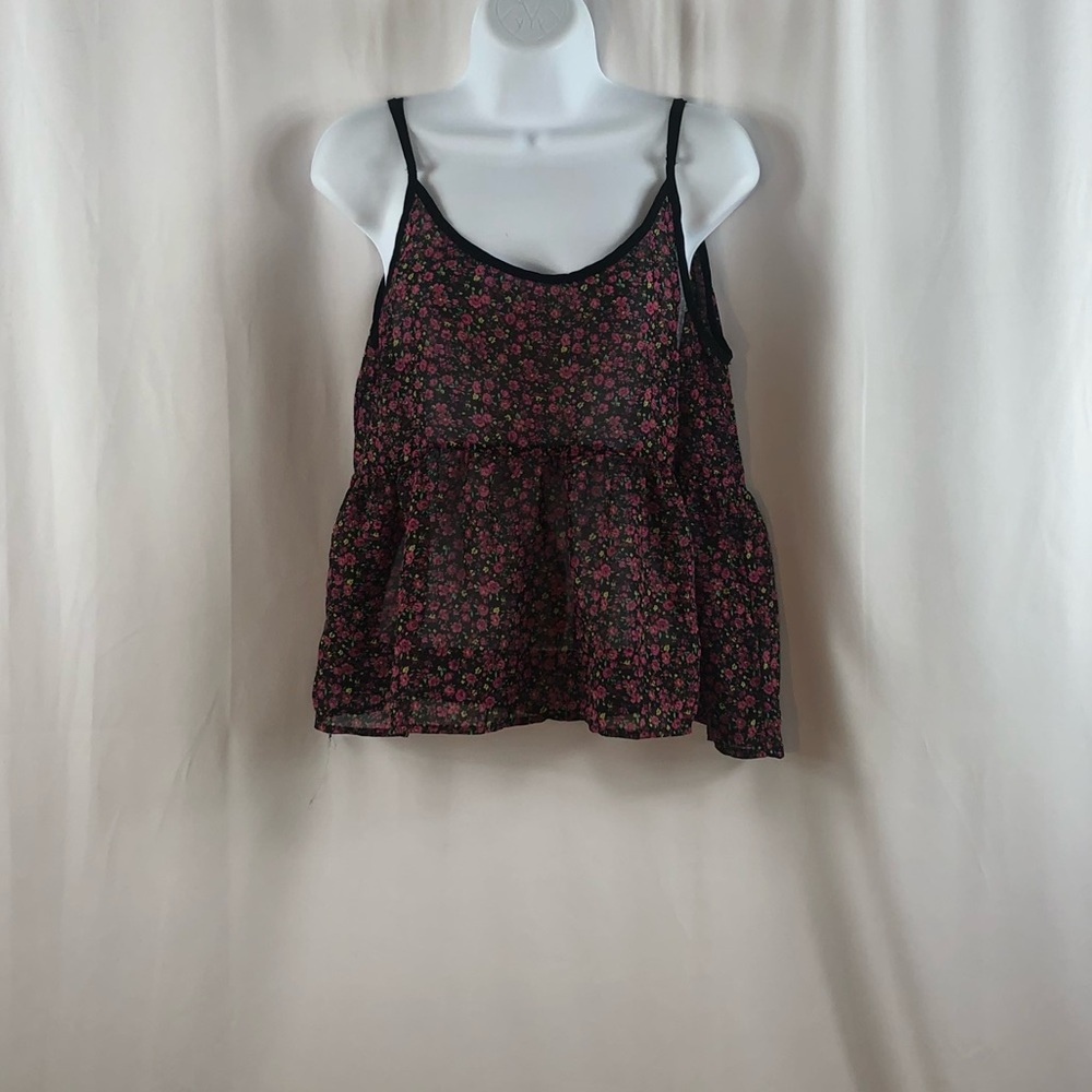 Bajee Collection sheer spaghetti strap floral peplum top L